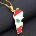 Collar de mapa del Líbano dorado con colgante de bandera esmaltada roja y blanca - Dorado
