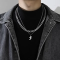 Collier double épaisseur en acier inoxydable avec pendentif lettre F gothique - Lettre F