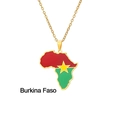Collar con colgante mapa de Burkina Faso dorado con esmalte rojo y verde de la bandera - Burkina Faso