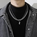 Collier double épaisseur en acier titane argenté avec pendentif lettre F gothique - Lettre J