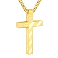Detail of gold cross pendant showing stars, stripes and I AM WITH YOU ALWAYS engraving - Gold-1:9