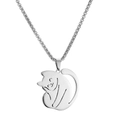 Macro detail of a minimalist sleeping cat pendant made of polished stainless steel - Cat With Chain
