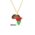 Collar de mapa de África en acero dorado con detalle de bandera de Malawi esmaltada - Malaui