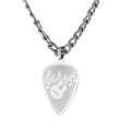 Silver guitar pick necklace with music note engraving and durable cuban chain links - Steel Color with Chain