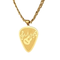 Golden guitar pick necklace with musical note and heartbeat engraving on thick chain - Gold with Chain