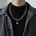 Ensemble collier cubain en acier titane argent hip hop avec pendentif lettre S cursive - S