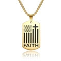 Gold stainless steel dog tag necklace with American flag cross and Faith engraving - With 60CM Chain / Gold
