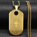 Gold stainless steel cross shield pendant necklace with engraved Lord's Prayer text - Gold