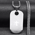 Men's stainless steel military tag necklace with engraved Lord's Prayer and hollow cross - Steel