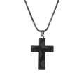 Men black stainless steel cross necklace with geometric hexagon textured industrial design - Soccer Cross (No Text Style) / Black