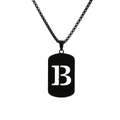 Matte black titanium steel sweater chain with hollow letter B rectangular pendant charm - Letter B