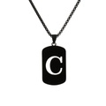 Industrial black stainless steel rectangle necklace with hollow letter C pendant - Letter C