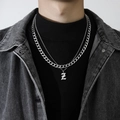 Collier double couche en acier titane argenté avec pendentif lettre Z pour homme et femme - Lettre Z