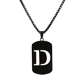Matte black stainless steel necklace featuring a hollow rectangular letter D pendant - Letter D