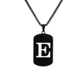 Matte black titanium steel hollow letter E pendant necklace on a ball chain - Letter E