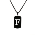 Minimalist black stainless steel necklace with letter F pendant in rectangular design - Letter F
