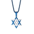 Nahaufnahme des blau-silbernen Davidstern-Anhängers aus Edelstahl mit Perlenkette - Teilweise Blau B mit blauer Boxkette / Dunkelblau