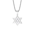 Detailansicht eines silbernen Davidstern-Anhängers an einer eleganten Edelstahl-Halskette - Stahlfarbene Box-Kette / Stahlfarben