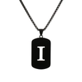 Unisex black stainless steel necklace with hollow letter I pendant and dog tag design - Letter I