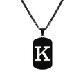 Black military style titanium steel necklace with cutout letter K on bead chain - Letter K