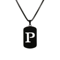 Black titanium steel necklace featuring a hollow rectangular pendant with white letter P - Letter P