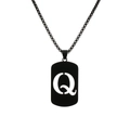 Matte black stainless steel necklace featuring a hollowed-out letter Q military tag pendant - Letter Q