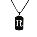 Modern black stainless steel sweater necklace featuring a hollow letter R pendant - Letter R