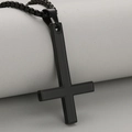 Men's vintage black inverted cross pendant necklace in matte stainless steel with box chain - Black with Chain
