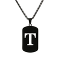 Black titanium steel dog tag necklace featuring a stylish hollowed-out letter T design - Letter T