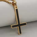 Men's retro stainless steel inverted cross pendant on a gold box chain necklace - Gold with Chain