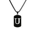 Minimalist black stainless steel dog tag necklace with cutout letter U pendant - Letter U
