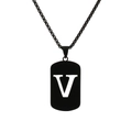 Minimalist black stainless steel sweater necklace with rectangular hollow letter V pendant - Letter V