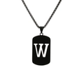 Matte black titanium pendant necklace featuring a white cutout letter W on a box chain - Letter W