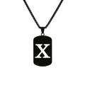 Black stainless steel box chain necklace with rectangle pendant featuring white letter X - Letter X