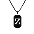 Black titanium steel necklace featuring a hollow letter Z rectangular military style tag - Letter Z