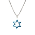 Halskette mit Davidstern-Anhänger aus Edelstahl, Silber mit blauer Emaille und Boxkette - Silber-Blau