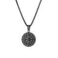Collar con colgante de brújula vintage para hombre en acero inoxidable negro mate - Cadena de Perlas Cuadradas / Negro
