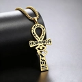 Collana con croce Ankh in acciaio inossidabile dorato con occhio di Horus e geroglifici - Oro