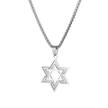 Collana da uomo in acciaio inossidabile argento con pendente a stella di David lucida - Argento
