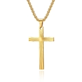 Polished gold stainless steel cross necklace featuring a detailed sunburst texture pendant - Necklace Set (With 3mm*60cm Chain) / Gold