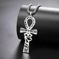 Collana con ciondolo a croce Ankh in acciaio inossidabile lucido con geroglifici - Color Acciaio