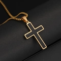 Collar de cruz para hombre en acero inoxidable con inserto negro y cadena de caja dorada - Oro con Negro