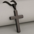 Detailed macro view of a matte black double-layered stainless steel cross pendant and chain - Black with Chain