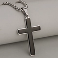 Fashionable double-layer 3D cross pendant necklace in silver stainless steel and black enamel - Black and Silver Splicing