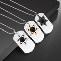 Collares militares para hombre de acero inoxidable con estrella hexagrama, oro y negro - Color Acero