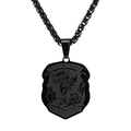Saint Michael Archangel shield pendant necklace in matte black stainless steel with chain - Black