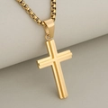 Collier avec pendentif croix double couche en acier inoxydable doré pour homme avec chaîne - Or