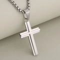 Collier avec pendentif croix en acier inoxydable double couche et chaîne box pour homme - Acier