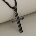 Collier croix double couche en acier inoxydable noir mat avec chaîne vénitienne - Noir