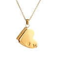 Polished gold heart locket necklace with hollow heart detail and hinge opening - Gold Heart Book Necklace